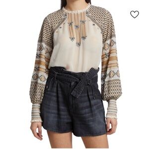 Veronica Beard Beige and Black Patterned Blouse